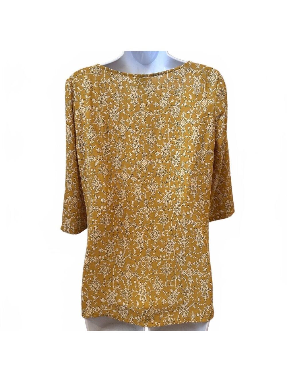 Anthropologie HD in Paris Eira Mustard Yellow Floral Boho Blouse 3/4 Sleeve, 2 - Picture 4 of 6